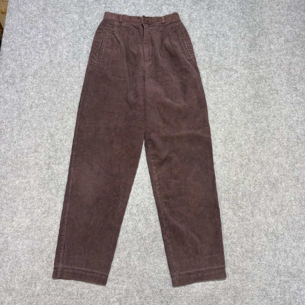 Vintage High Waisted Corduroy Pants Brown Pleated Straight Leg Trousers 25 Waist
